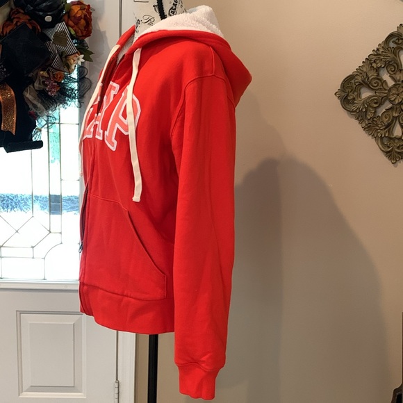 *Gap Orange warm cozy long sleeve zipper hood Sz M - Picture 4 of 9